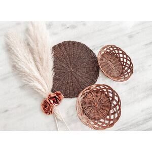 Lot Of 3 Wall Basket Decor Boho Intricate MCM Minimalist Wicker